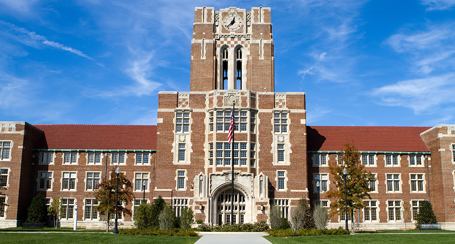 clock tower on a college campus