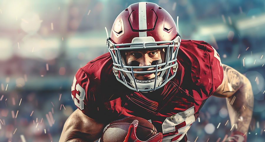 a college football player running with a football