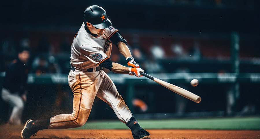 professional baseball player hitting a baseball